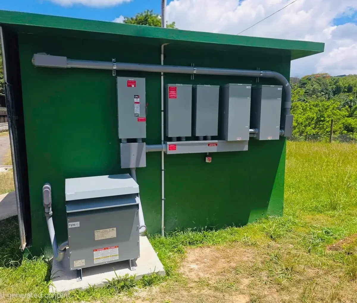 Tablero eléctrico exterior con interruptores de protección y gabinete de medición